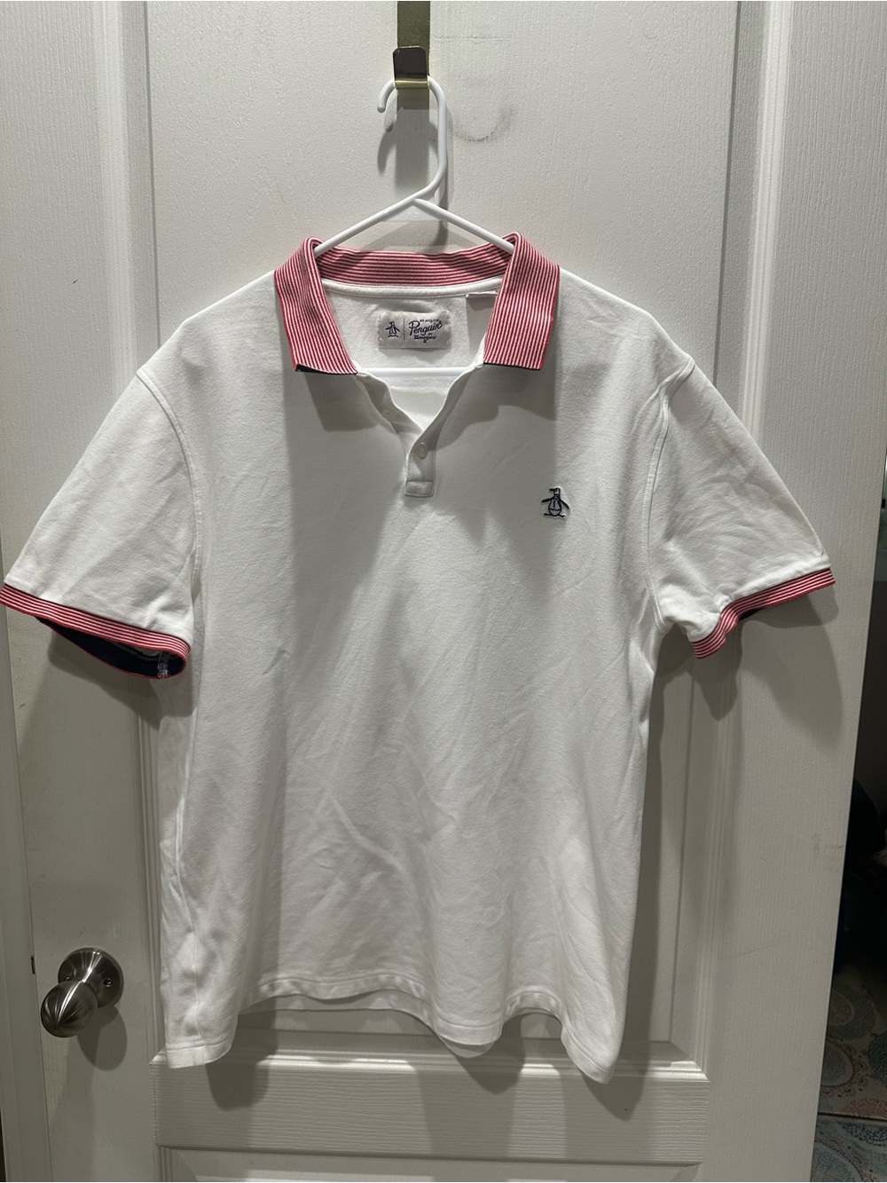 Original Penguin White Polo with Red Trim Collar & Cuffs